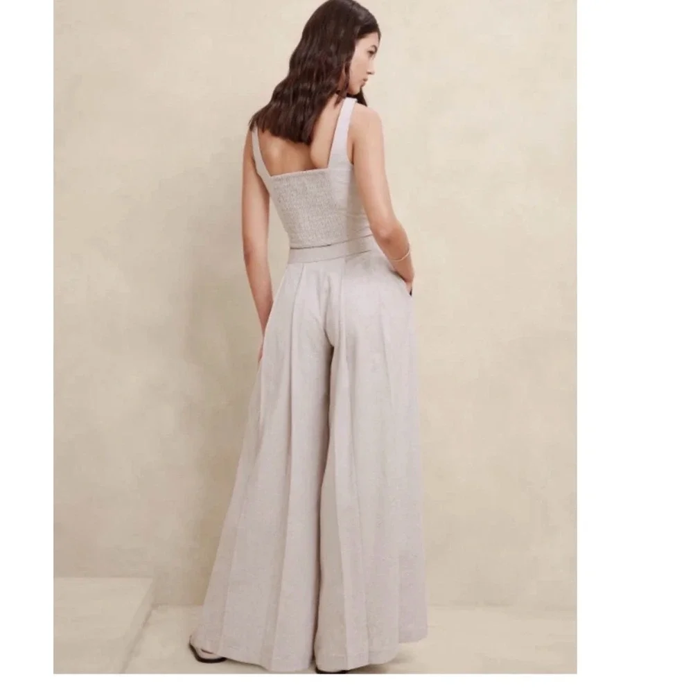 Banana Republic Linen-Blend Palazzo Pant Size 10 In Tan NWOT